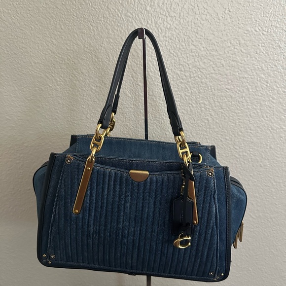 Authentic Coach Quilted Denim Leather Trim Dreamer Satchel - Picture 9 of 9